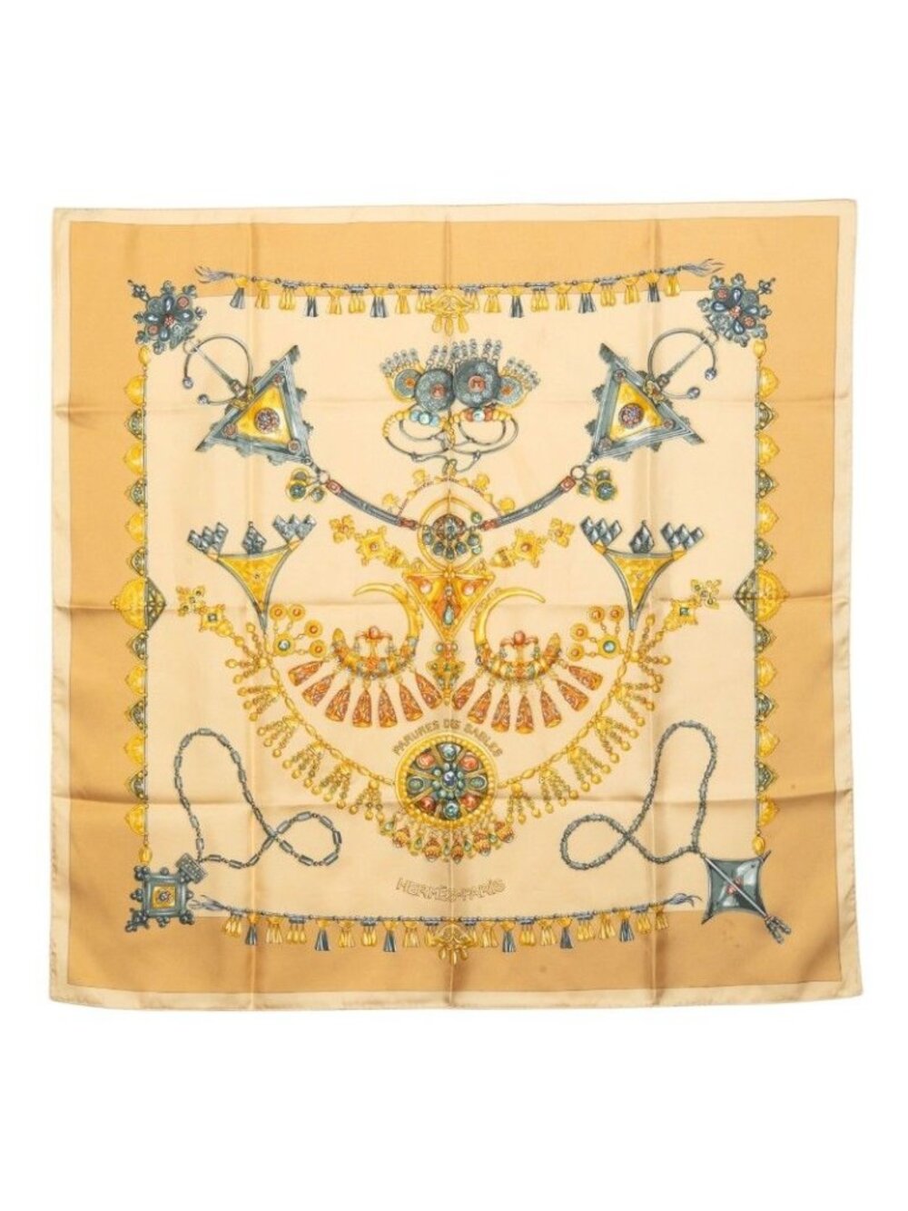 Hermes Carre 90 Desert Parures Des Sables Scarf Beige Silk